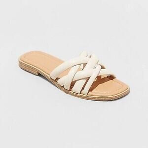 Universal Thread Women's Rian Slide Sandals Open Toes - Off White Size 9.5